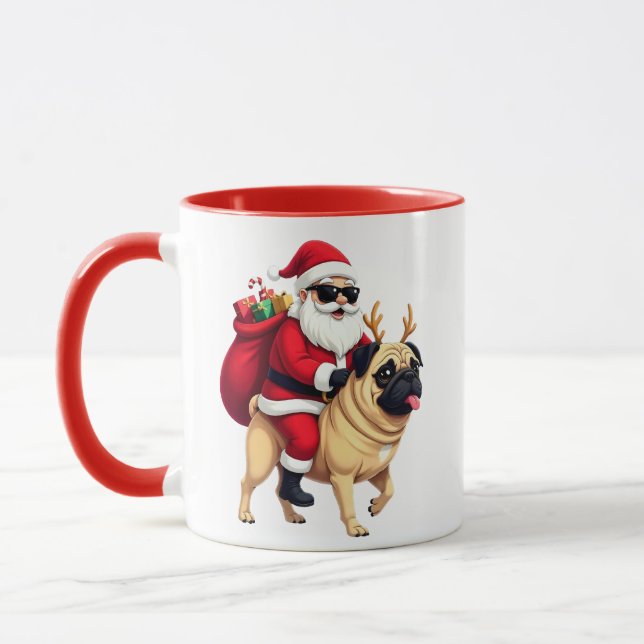 Funny Christmas Santa Riding Pug Mug (Left)
