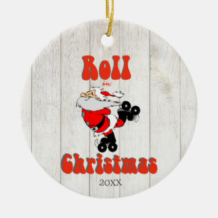 Funny Christmas Santa Roller Skate  Ceramic Tree Decoration