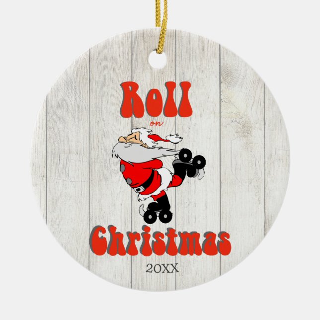 Funny Christmas Santa Roller Skate  Ceramic Tree Decoration (Front)