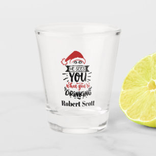 funny Christmas Santa see word art Shot Glass