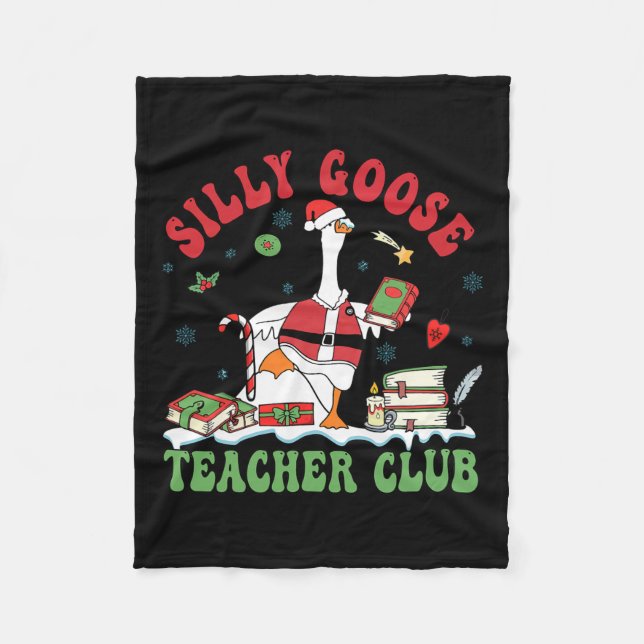 Funny Christmas Santa Silly Goose Teacher Club Ani Fleece Blanket (Front)