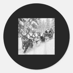 Funny Christmas Santa Sleigh Cats Reindeer Selfie  Classic Round Sticker