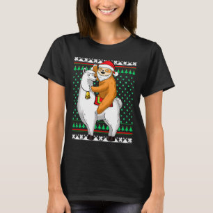 Funny Christmas Santa Sloth Llama Happy T-Shirt