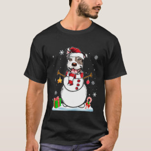 Funny Christmas Santa Snowman Pitbull Dog Lover T-Shirt