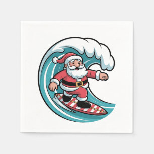 Funny Christmas Santa Surfing Board Surf Napkin