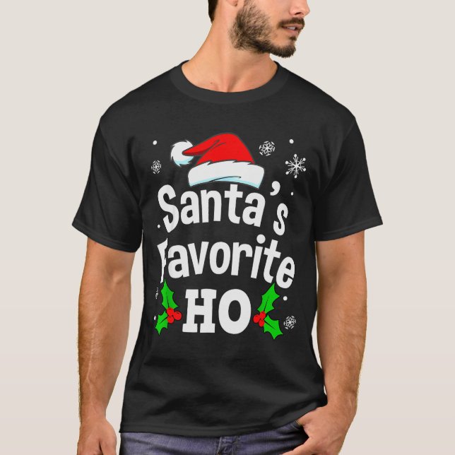 Funny Christmas Santa's Favorite Ho Naughty Pajama T-Shirt (Front)