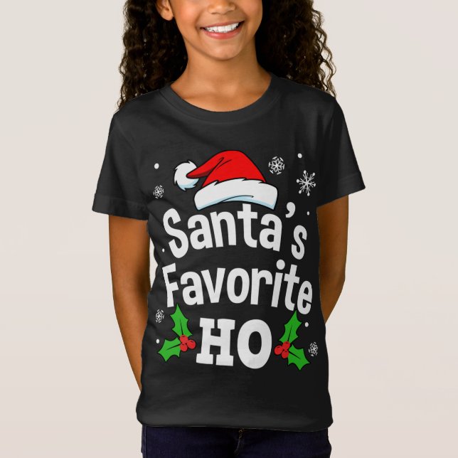 Funny Christmas Santa's Favourite Ho Cute T-Shirt (Front)