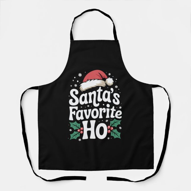 Funny Christmas Santa's Favourite Ho Naughty Pajam Apron (Front)
