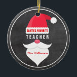 Funny Christmas Santa's Favourite Teacher Custom Ceramic Tree Decoration<br><div class="desc">Tell everyone who Santa's favourite one is. Ornament features a Santa Claus Hat, moustache, beard and text that reads "Santa's Favourite" TEACHER but you can fill in the blank . . . . Grandma, Nurse, Uncle, Dad, Aunt, Mum, Engineer, Dog Lover, etc. Customise the text with any "favourite". The black...</div>