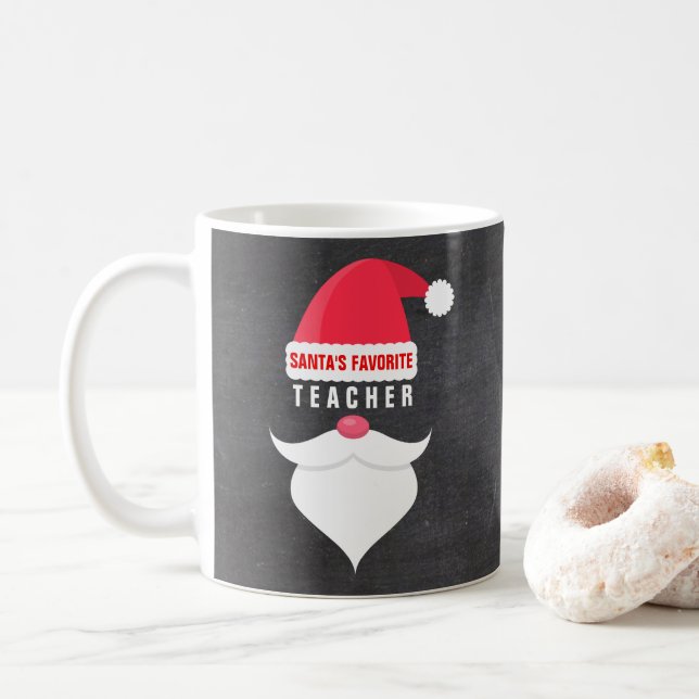 Funny Christmas Santa's Favourite Teacher Custom Coffee Mug (With Donut)