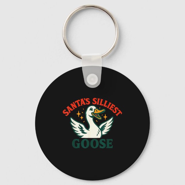 Funny Christmas Santas Silliest Goose Humor  Key Ring (Front)
