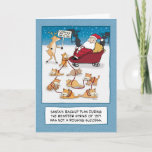 Funny Christmas: Santa's Sleigh Cats Holiday Card<br><div class="desc">Here's a cute and funny cartoon Christmas card featuring Santa's unsuccessful plan to use cats to replace his striking reindeer. Looks like that sleigh is stuck on the runway, with very little chance of liftoff. Thank you for choosing this original design by © Chuck Ingwersen. I’m an independent artist, and...</div>