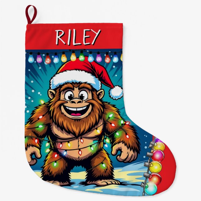 Funny Christmas Sasquatch Personalized Large Christmas Stocking (Front)