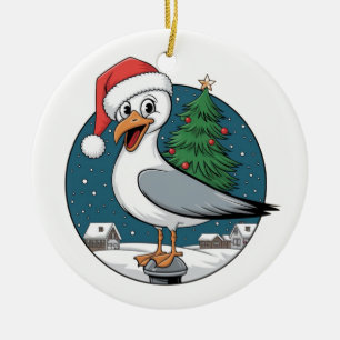 Funny Christmas Seagull Chip - Christmas Seagull Ceramic Tree Decoration