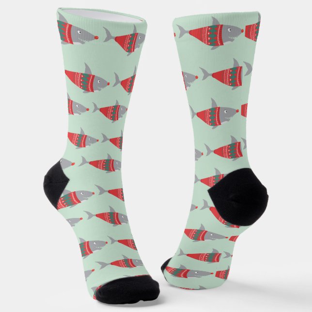 Funny Christmas Shark All-Over-Print Socks (Angled)