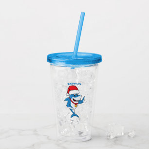 Funny Christmas shark cartoon illustration Acrylic Tumbler