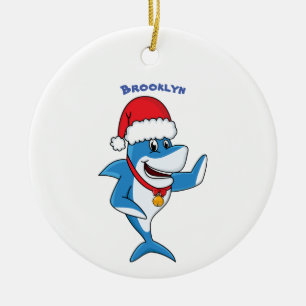 Funny Christmas shark cartoon illustration Ceramic Tree Decoration