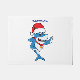 Funny Christmas shark cartoon illustration Doormat