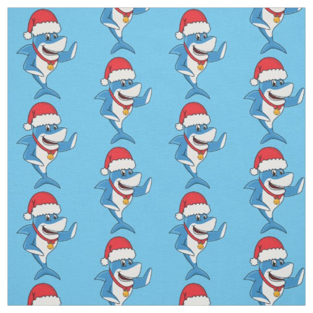 Funny Christmas shark cartoon illustration Fabric (Swatch)