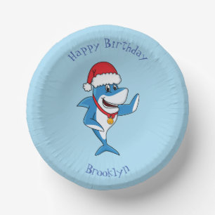 Funny Christmas shark cartoon illustration Paper Plate
