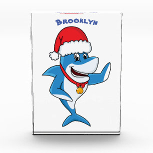 Funny Christmas shark cartoon illustration Photo Block