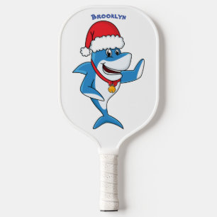 Funny Christmas shark cartoon illustration Pickleball Paddle