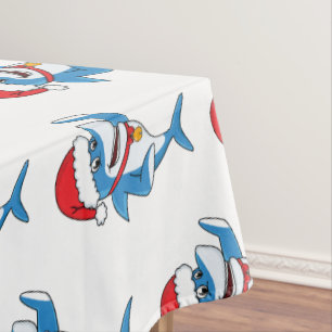 Funny Christmas shark cartoon illustration Tablecloth