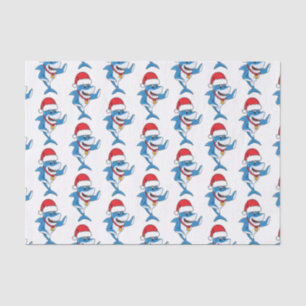 Funny Christmas shark cartoon illustration Tissue Paper