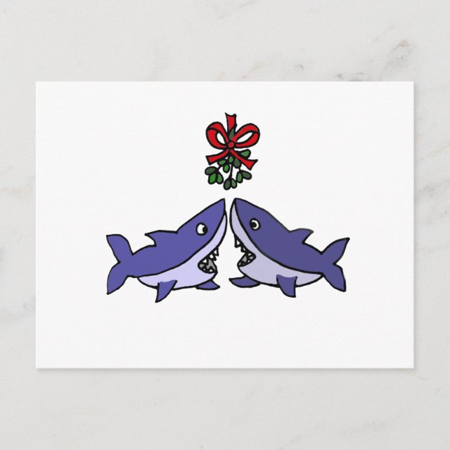 Funny Christmas Shark Mistletoe Love Holiday Postcard (Front)