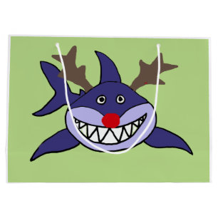 Funny Christmas Shark Reindeer Large Gift Bag