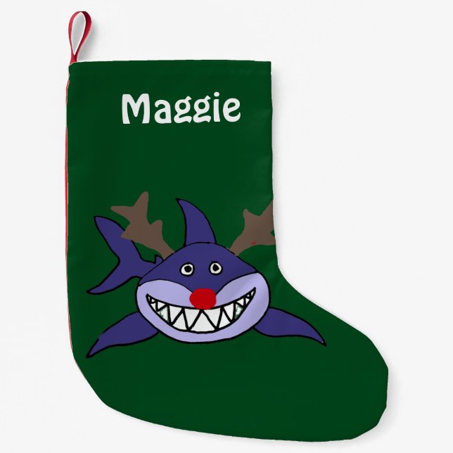 Funny Christmas Shark with Red Nose Small Christmas Stocking (Front)