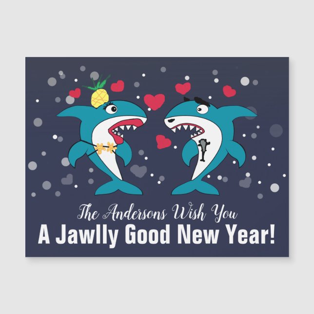 Funny Christmas Sharks Personalised New Year Card (Front)