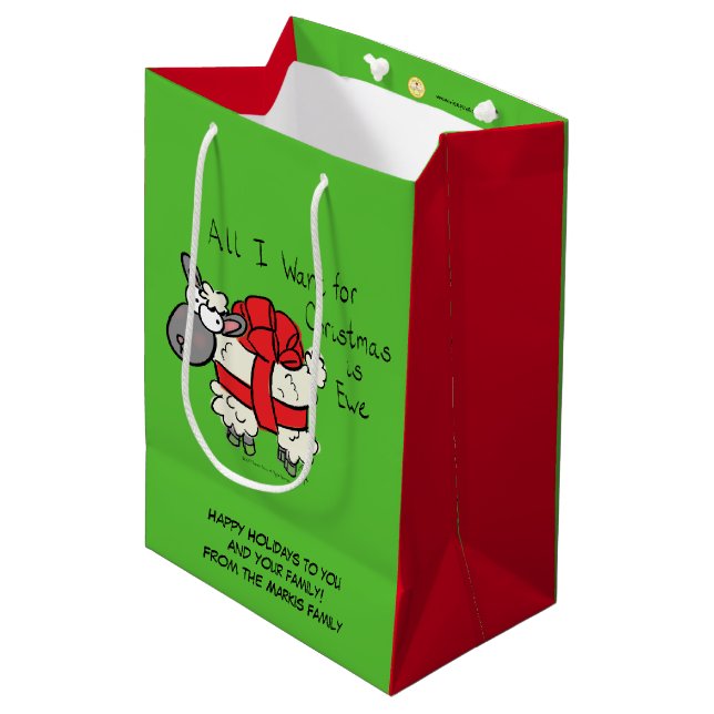 Funny Christmas Sheep Cartoon Medium Gift Bag (Front Angled)