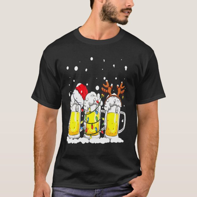 FUNNY CHRISTMAS SHIRT. BEER HUNTING, NOT LIKE DEER T-Shirt (Front)