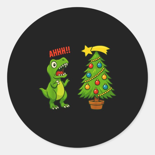 Funny Christmas Shirt Kids Boys Christmas Dinosaur Classic Round Sticker (Front)