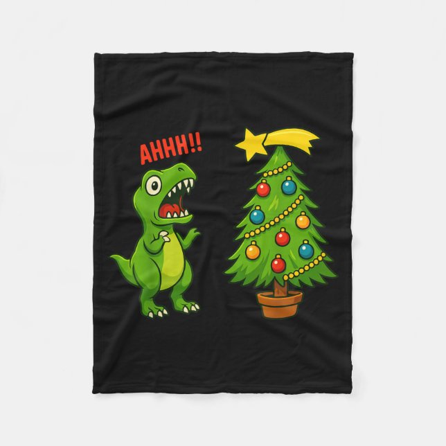 Funny Christmas Shirt Kids Boys Christmas Dinosaur Fleece Blanket (Front)
