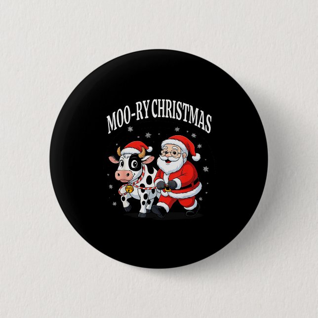 Funny Christmas Shirts - Cow Moo-ry Xmas Santa  6 Cm Round Badge (Front)