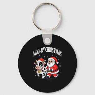 Funny Christmas Shirts - Cow Moo-ry Xmas Santa Key Ring