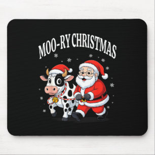 Funny Christmas Shirts - Cow Moo-ry Xmas Santa  Mouse Pad