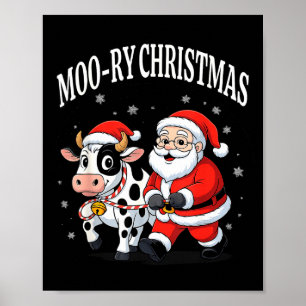 Funny Christmas Shirts - Cow Moo-ry Xmas Santa  Poster
