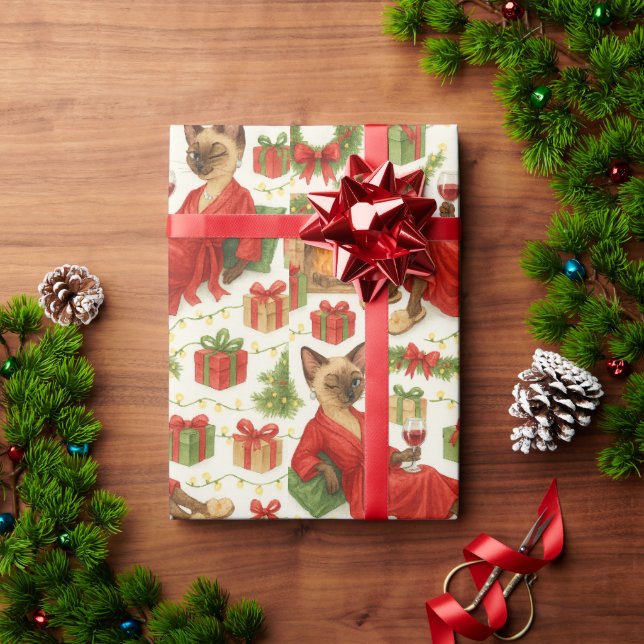 Funny Christmas Siamese Cat Pattern Holiday Chaos Wrapping Paper (Holiday Gift)