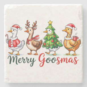 Funny Christmas Silly Goose Stone Coaster