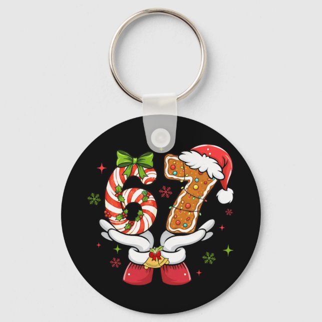 Funny Christmas Six Seven 6 7 Meme Gen Alpha Slang Key Ring (Front)