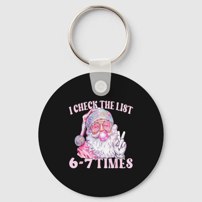Funny Christmas Six Seven Meme Santa I Check List  Key Ring (Front)