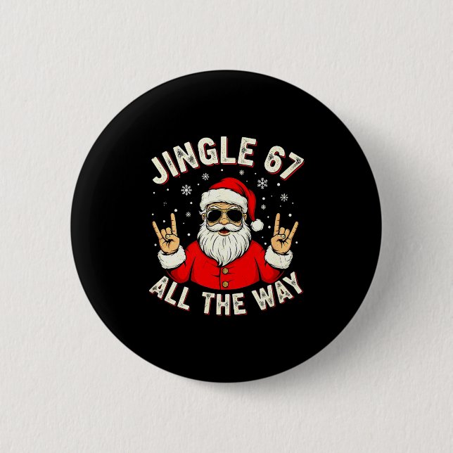 Funny Christmas Six Seven Santa Rock N' Roll Hands 6 Cm Round Badge (Front)