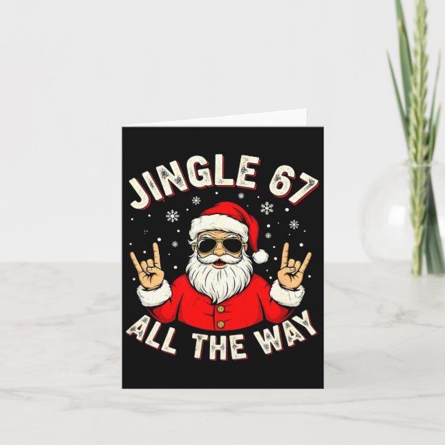 Funny Christmas Six Seven Santa Rock N' Roll Hands Card (Front)