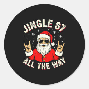 Funny Christmas Six Seven Santa Rock N' Roll Hands Classic Round Sticker