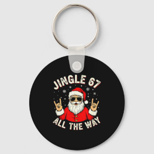 Funny Christmas Six Seven Santa Rock N' Roll Hands Key Ring