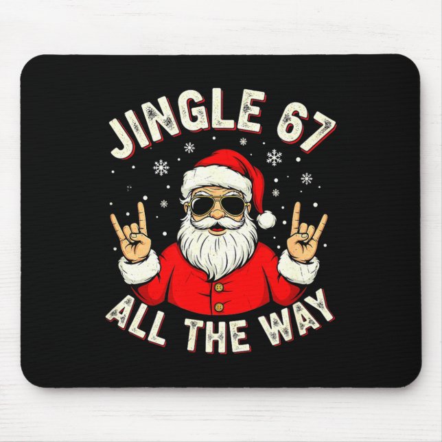 Funny Christmas Six Seven Santa Rock N' Roll Hands Mouse Pad (Front)