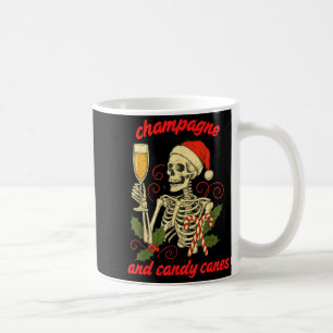 Funny Christmas Skeleton Champagne And Candy Canes Coffee Mug